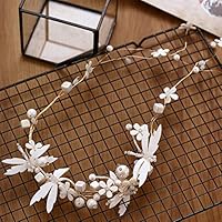 Wedding Headpieces White Flowers Wreath Dragonfly and beaded Headband Handmade Bride Bridesmaid Hair Vine Festival Party Hair Band + 1M Ribbon