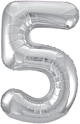 Unique Silver Number 5 Shaped Large Foil Balloon 86cm