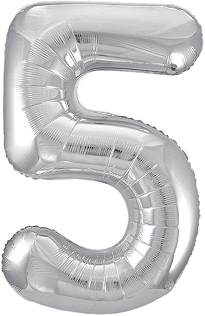 Unique Silver Number 5 Shaped Large Foil Balloon 86cm