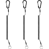 Retractable Coiled Lanyard, 3 PCS Heavy Duty Steel Wire Coiled Key Lanyard with Aluminium Alloy Clip and Key Rings Kayak Fishing Safety Lanyards Clips Hand Tool for Pliers Boating