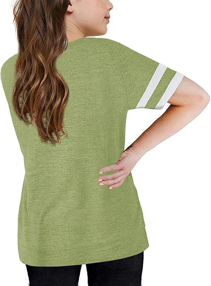 Batermoon Girl's Striped Short Sleeve T Shirts Crewneck Loose Fit Tunic Tops Summer Casual Blouses: Clothing