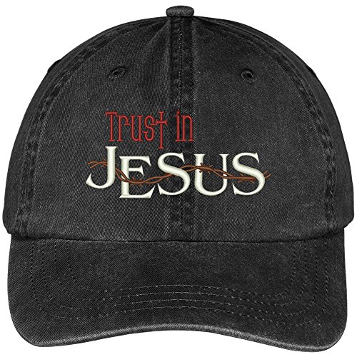 Trendy Apparel Shop Trust In Jesus Embroidered Cotton Washed Baseball Cap - Black