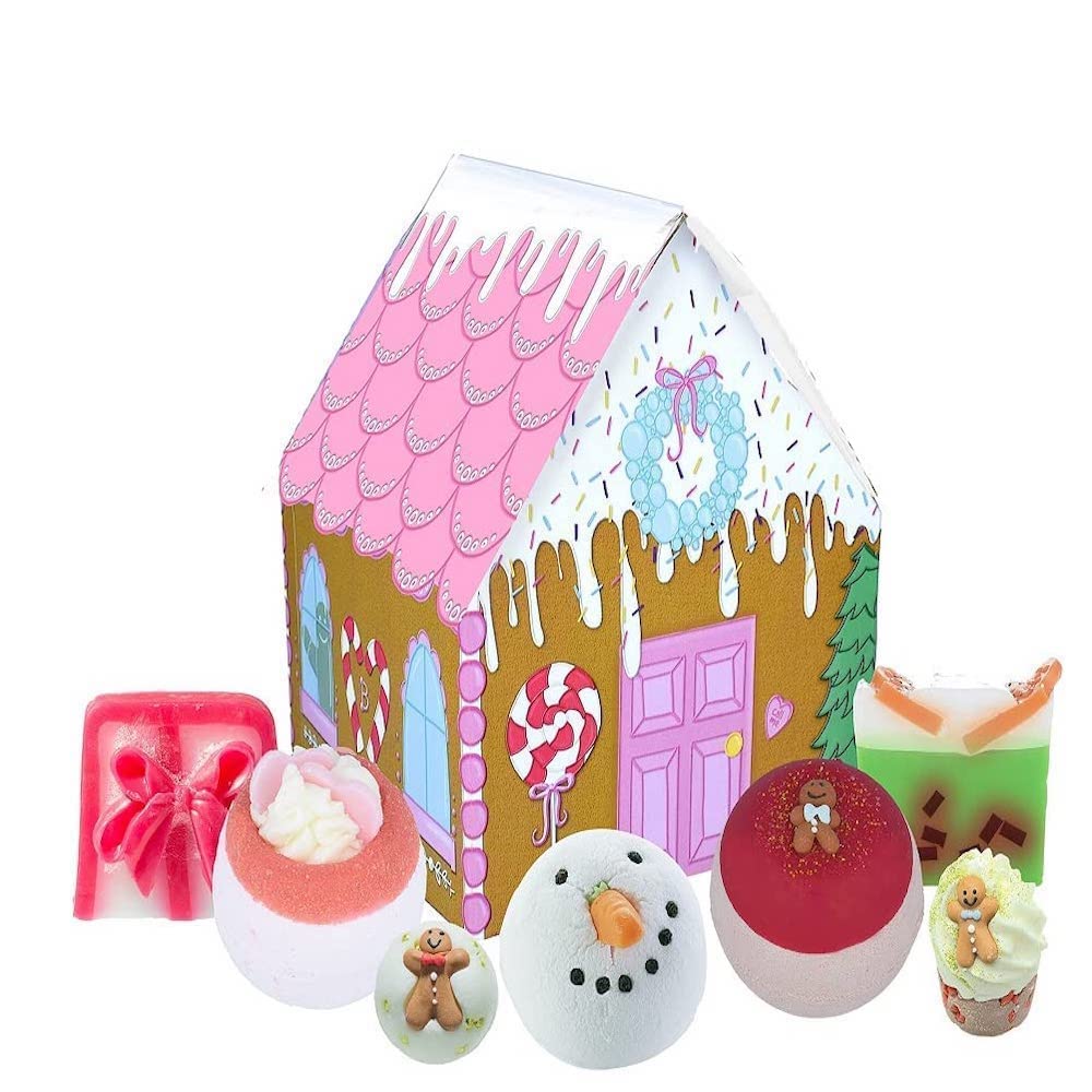 Bomb Cosmetics House of Sugar & Spice, Gingerbread House Shaped Bath & Body Gift Pack, Contains, 7 Pieces