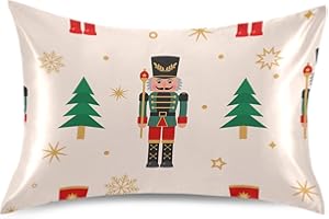 KOPIRIT Christmas Tree Nutcracker Pillow Covers Silk Pillowcase for Hair and Skin with Envelope Closure Satin Pillowcase Standard Size Pillow Case for Sleeping Women Girls Boys Room (20x30 Inch)