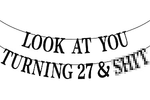 PYBHILK Black Glitter Look at You Turning 27 & Sh*t Banner, Happy 27th Birthday/Level 27 Unlocked/Cheers to 27 Years, Funny 27th Birthday Party Decorations Supplies