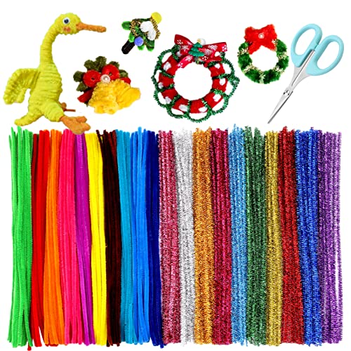 SUVSOON Christmas Pipe Cleaner, 200 PCS of Christmas Pipe Cleaning Process Set, Glittering Chenille Christmas Pipe Crafts, Used for DIY Art Crafts Daily or Christmas Decoration