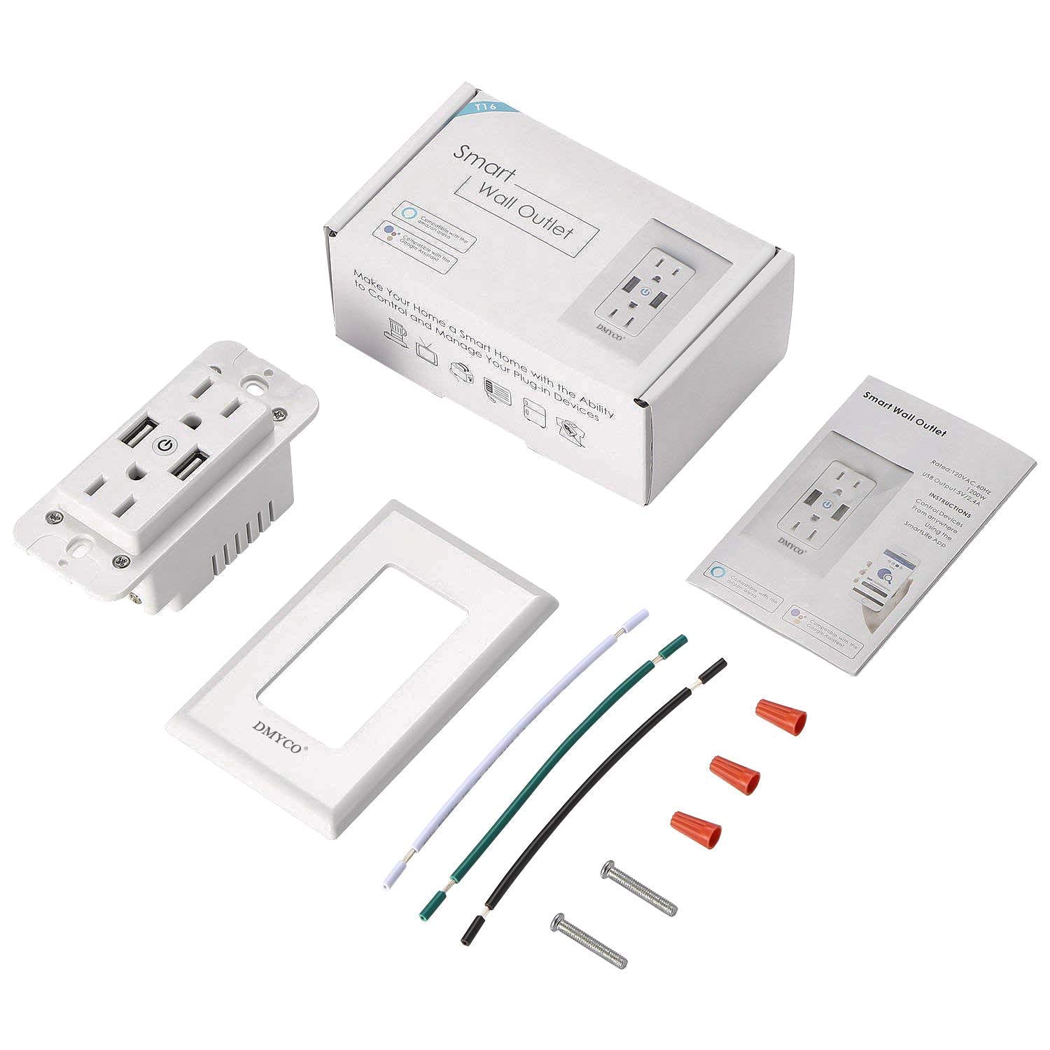 WiFi Smart Wall Outlet, Top & Bottom Outlets are Independently Controllable, Duplex Receptacle Socket, Compatible with Alexa Dot Echo Plus Google Assistant IFTTT, No Hub Required