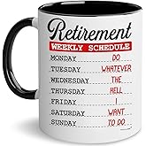 Vivulla68 Funny Retirement Mug 11oz – Weekly Schedule for Men, Women, Mom or Dad - Retired Calendar for Coworkers Boss Office Family, Retirement Gift for Woman Man, Retired Coffee Cup