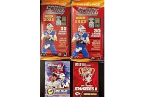 NEW 2023 Panini SCORE Football Card FACTORY SEALED FAT Packs w/ 30 Total Cards EACH TWO FAT PACKS - Plus Novelty Josh Allen and Mahomes Cards Pictured