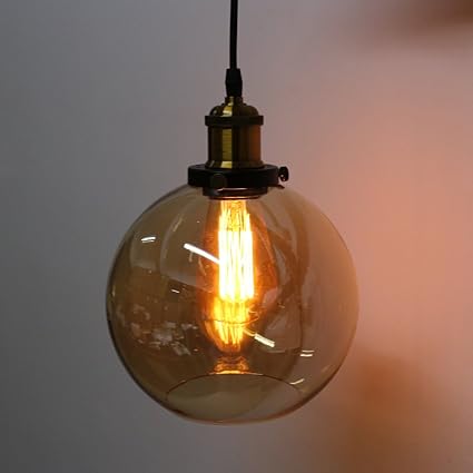 Lediary Creative Glass Ball Round Shade Loft Pendant Lamp Retro