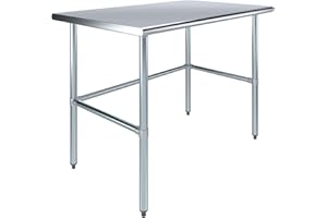 AmGood Stainless Steel Work Table Open Base | NSF Kitchen Island Food Prep | Laundry Garage Utility Bench (48" Long X 30" Deep)