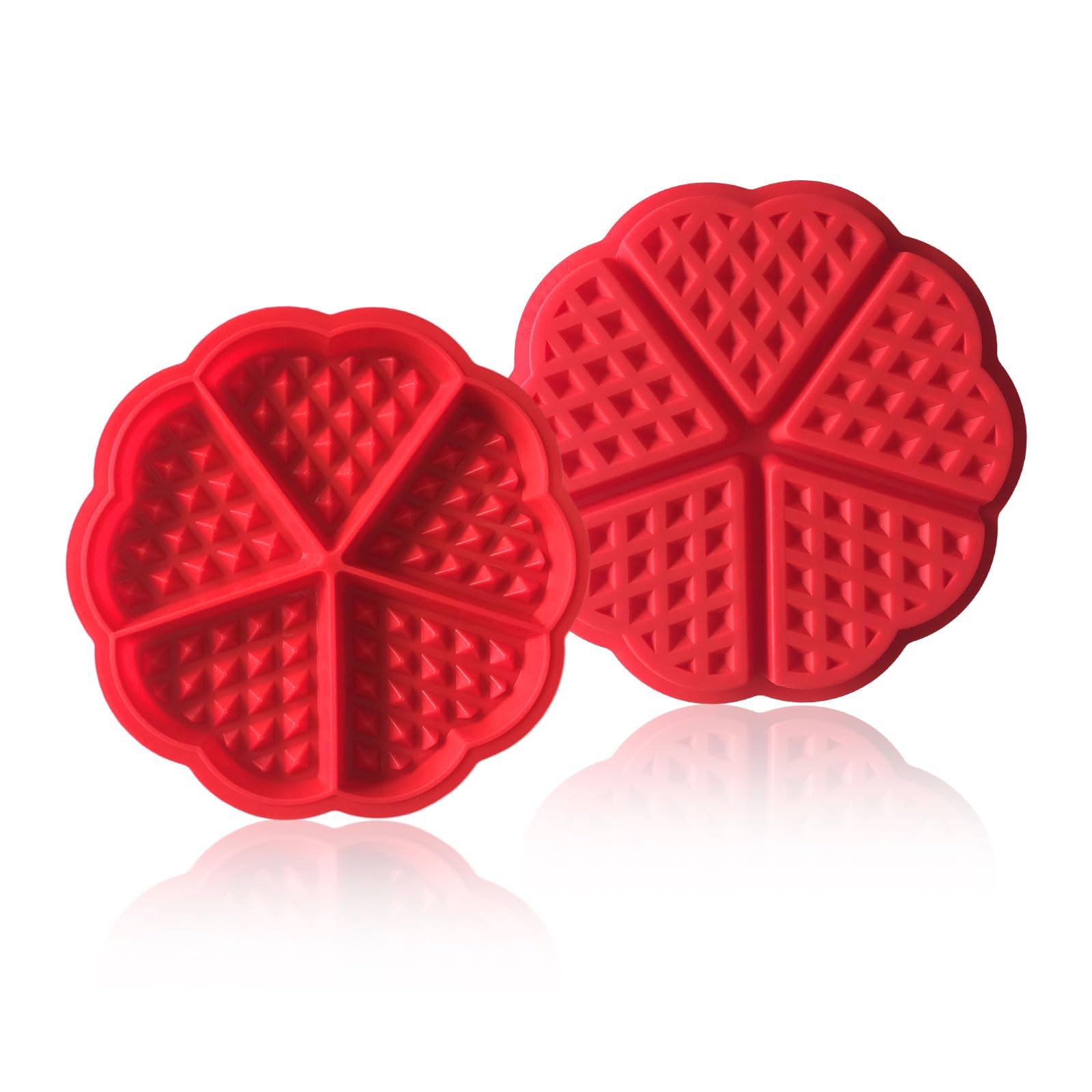 EUPSIIU 2 Pcs Silicon Waffle Moulds, Waffle Maker, Non-Stick Mini Heart Muffin Mould, Baking Tools, Waffle Muffin Cake Moulds, 5 Cavity Pancake Muffin Mold, Waffle Mold Bakeware (Red)
