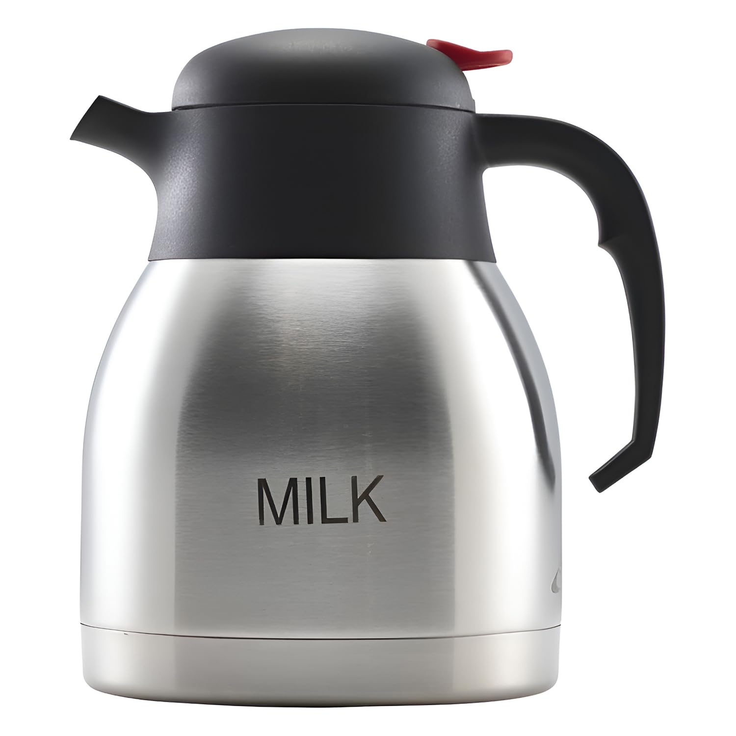 Genware V1299 Milk Milk Inscribed 1Ltr Vacuum Push Button Jug, Stainless Steel, Up to 8 Hours Heat Retention