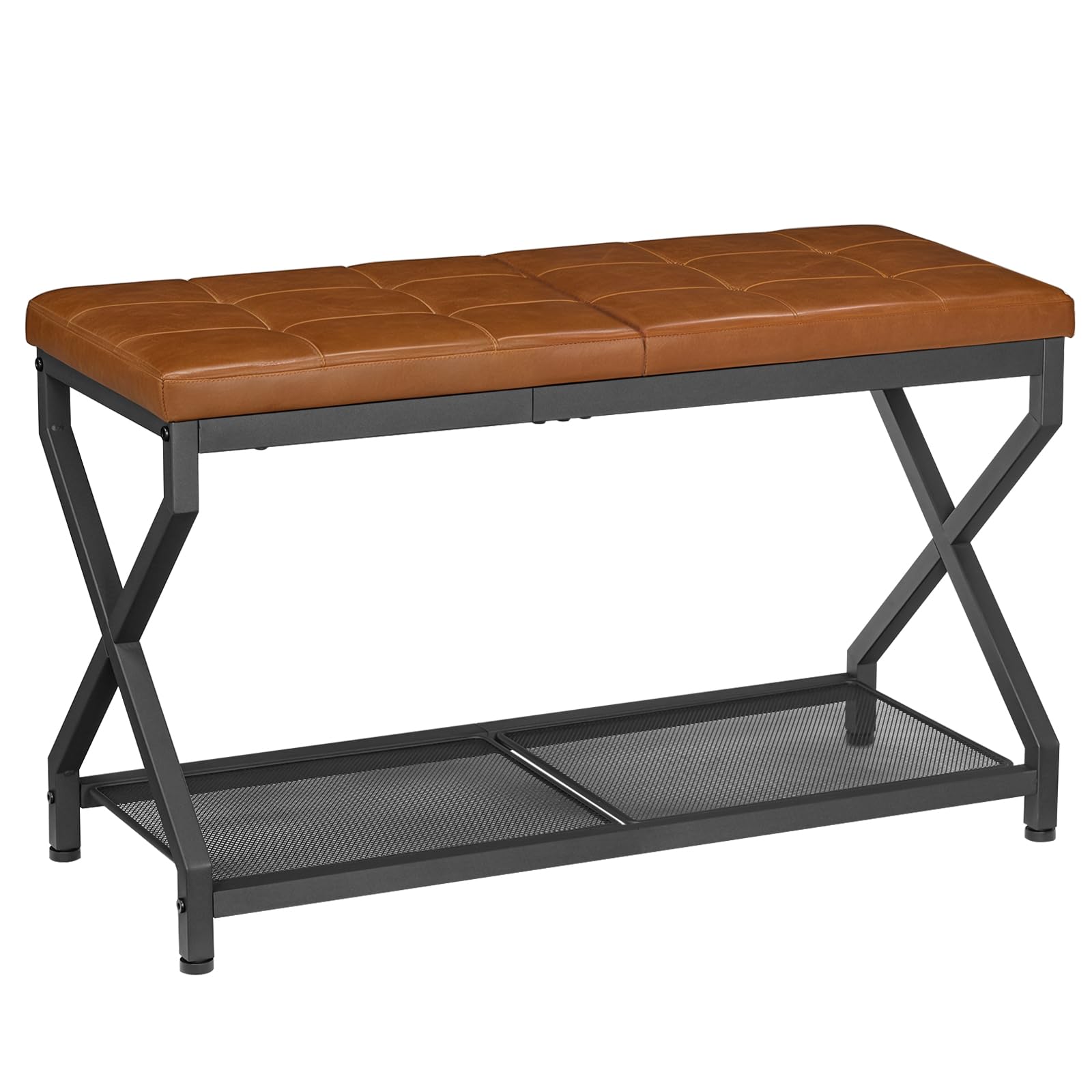 Photo 1 of ***MAYBE MISSING SCREWS***HOOBRO 29.5" L Shoe Bench, Shoe Rack Bench with PU Leather Cushion, Shoe Storage Organizer for Front Door Entrance, 2-Tier Entryway Bench for Small Space, Loads 300 lb, Whiskey Brown CB24HX01