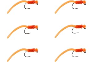 Wild Water Fly Fishing Squirmy Worm Flies Tungsten Bead Head - Size 12 - Pack of 6