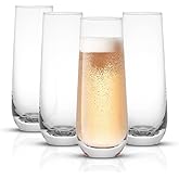 JoyJolt Milo Stemless Champagne Flutes Set of 4 Crystal Glasses. 9.4oz Champagne Glasses. Prosecco Wine Flute, Mimosa Glasses Set, Cocktail Glass Set, Water Glasses, Highball Glass, Bar Glassware