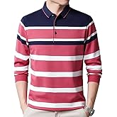 Womleys Mens Casual Cotton Striped Long Sleeve Collared T Shirt Polo Shirts