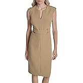 DKNY Women's Sleeveless Jewel Neck Square Ring Trim Midi Dress