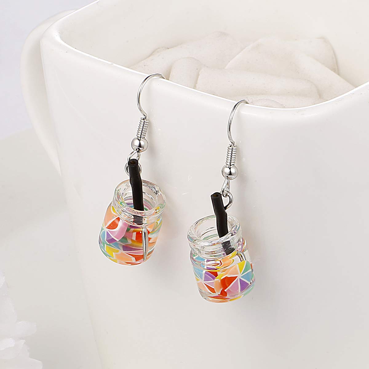 AIDSOTOU 16 Pairs Cute Weird Dangle Earrings for Teen Girls Kawaii Aesthetic Boba Tea Drop Earrings