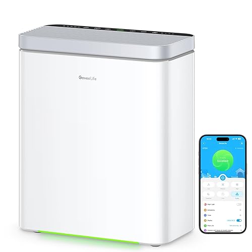 GoveeLife Smart Air Purifier for Home Large Rooms and Allergies, Covers up to 97m², PM2.5 Monitor, HEPA Sleep Mode, 3-in-1 Filter with App and Alexa Control for Pet Hair, Pollen, and Odors