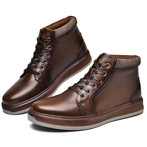 Casual Sneaker, Genuine Leather Lace-up Dress Shoes for Men Khaki