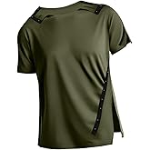 Post Shoulder Surgery Shirts Recovery Tear Away Short Sleeve Full Open Side Snap Dialysis Chemo Clothing Men & Women