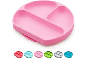BABY DROM Silicone Suction Plates for Babies, Stick to High Chair Trays and Table, Divided Baby Dishes, Perfect Kids Plates, BPA Free