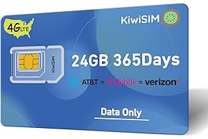 KIWISIM Data SIM Card 24GB 365Days, 4G LTE SIM Card Support for AT&T, T-Mobile and Verizon, USA Data Card for Security Camera/Router/Mobile WiFi Hotspot, No Contract, 3-in-1 Sim Kit(Activate Needed)