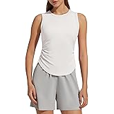 G4Free Gym Tank Tops Woman Sleeveless Curved Hem Workout Running Top Smoothing Fitted for Hiking Training Activewear (Pure White,L)
