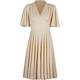 Vijiv Womens Vintage 1920s V Neck Rockabilly Swing Evening Party Cocktail Dress with Sleeves