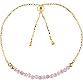 QNAVIC Natural Gemstone Micro Beaded Dainty Slider Bolo Bracelet, Handmade Jewelry for women, Healing Chakra Crystals Birthstone Gift for Her, 18K Gold Plated Chain 6-9 inch