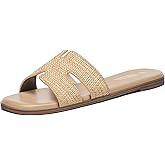 Rihero Women's Dressy Flat Sandals Comfortable Slip On Leather Slide Sandals