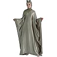 khalat Abaya Muslim Dress Women Satin Prayer Dress Batwing Long Sleeve Middle East Arabian Robe with Hijab