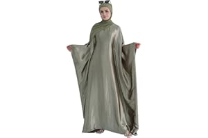 khalat Abaya Muslim Dress Women Satin Prayer Dress Batwing Long Sleeve Middle East Arabian Robe with Hijab