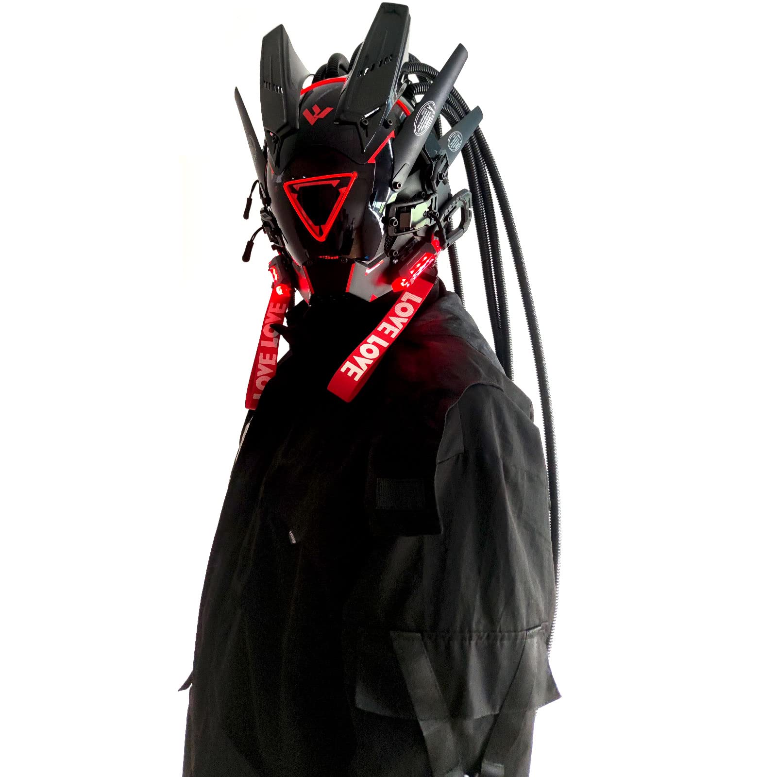 JAUPTO PipeHair Punk Mask Helmet,LED Light Futuristic Techwear Mask,Sci-Fi Full-Face Punk Helmet Costume Accessory