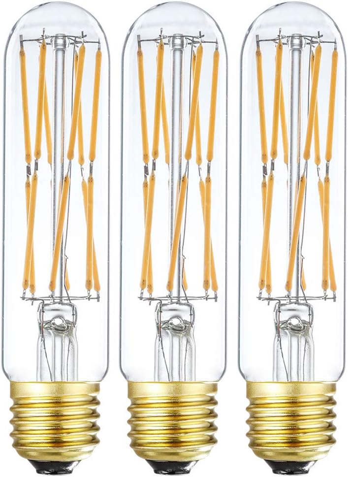 LEOOLS T10 Led Bulbs,12W Dimmable Tubular Bulb,100 Watt Incandescent Bulb Equivalent Edison Vintage LED Filament Light Bulb,E26,2700K Warm White,Clear Glass,for Cabinet Display Cabinet etc,3 Pack.