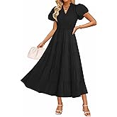 ZESICA Women's Summer Casual Maxi Dress 2026 Puff Short Sleeve V Neck Ruffle Tiered Flowy Boho Beach Dresses