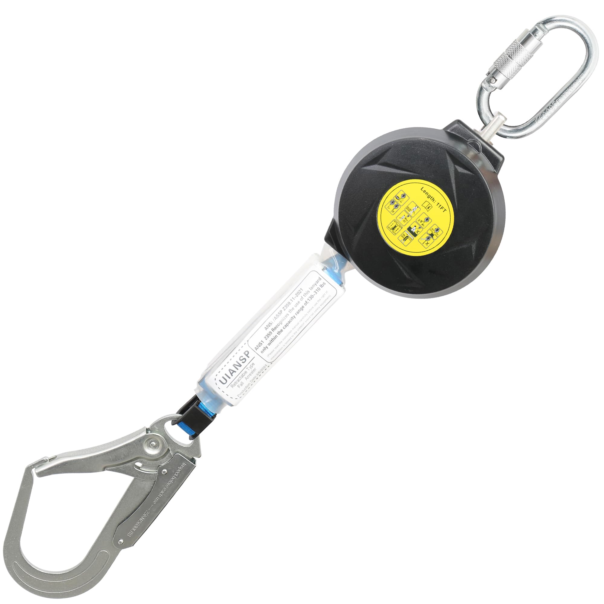 Photo 1 of 11FT Self Retracting Lifeline Fall Protection Retractable Safety Lanyard Rectracting Lifeline Personal Fall Arrest Protection ANSI Self Retractable Gear for Roofing Construction(Big Hook)