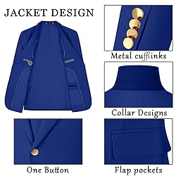 Aowdoy Men's Suits 3 Piece Slim Fit Tuxedo Suit One