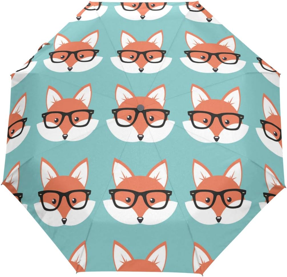 Automatic Umbrella Cartoon Foxes Faces Windproof Compact Folding travel Umbrellas