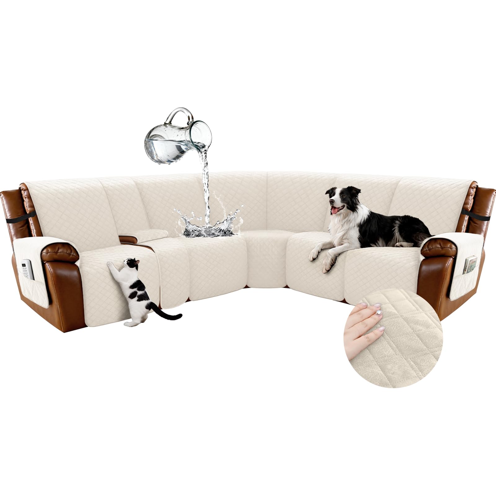 Photo 1 of Arfntevss Waterproof Recliner Sectional Couch Covers for Reclining L Shape Sofa Cover Non Slip Washable L Shaped Slipcover Sets for Dog Furniture Protector (5 Seat with 1 Console Cover, Beige)
