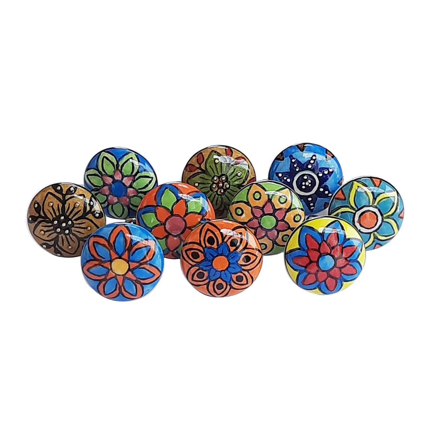 Royal Kraft Vintage Multicolor Printed Ceramic Pull Knobs for Kitchen Cabinet, Door & Drawer, Wardrobe, Cupboard (10 Designs x 2 pcs = 20 knobs) Sknob006_20