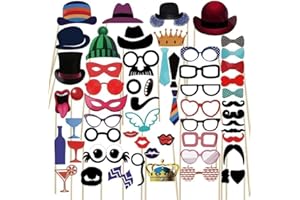 58Pcs Photo Booth Props,Funny Party Photo Booth Decorations,Birthday Party Supplies,Head & Face Props for Party Selfie,Memory