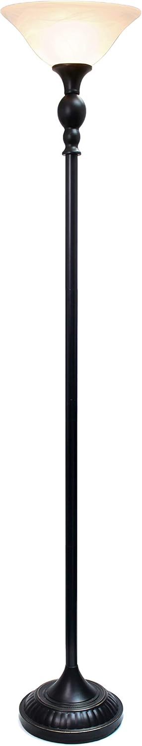 Elegant Designs LF2001-RBZ 1 Light Torchiere Marbelized Glass Shade Floor Lamp, Restoration Bronze/Amber - - 