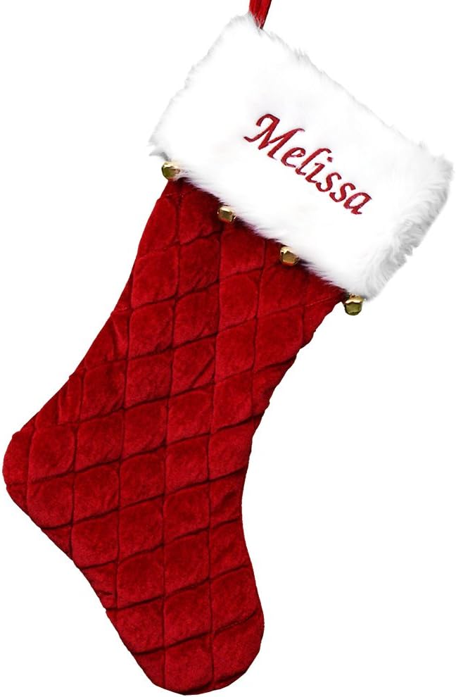Stockings & Holders - GiftsForYouNow Red Velvet Quilted Personalized Christmas Stocking with Bells, 21
