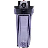 Neo-Pure 10" Water Filter Housing with Clear Sump and Black Cap, 3/4" NPT Ports, and Pressure Relief&mdash;Ideal for Whole House Filtration and Easy Visual Monitoring of Filter Condition