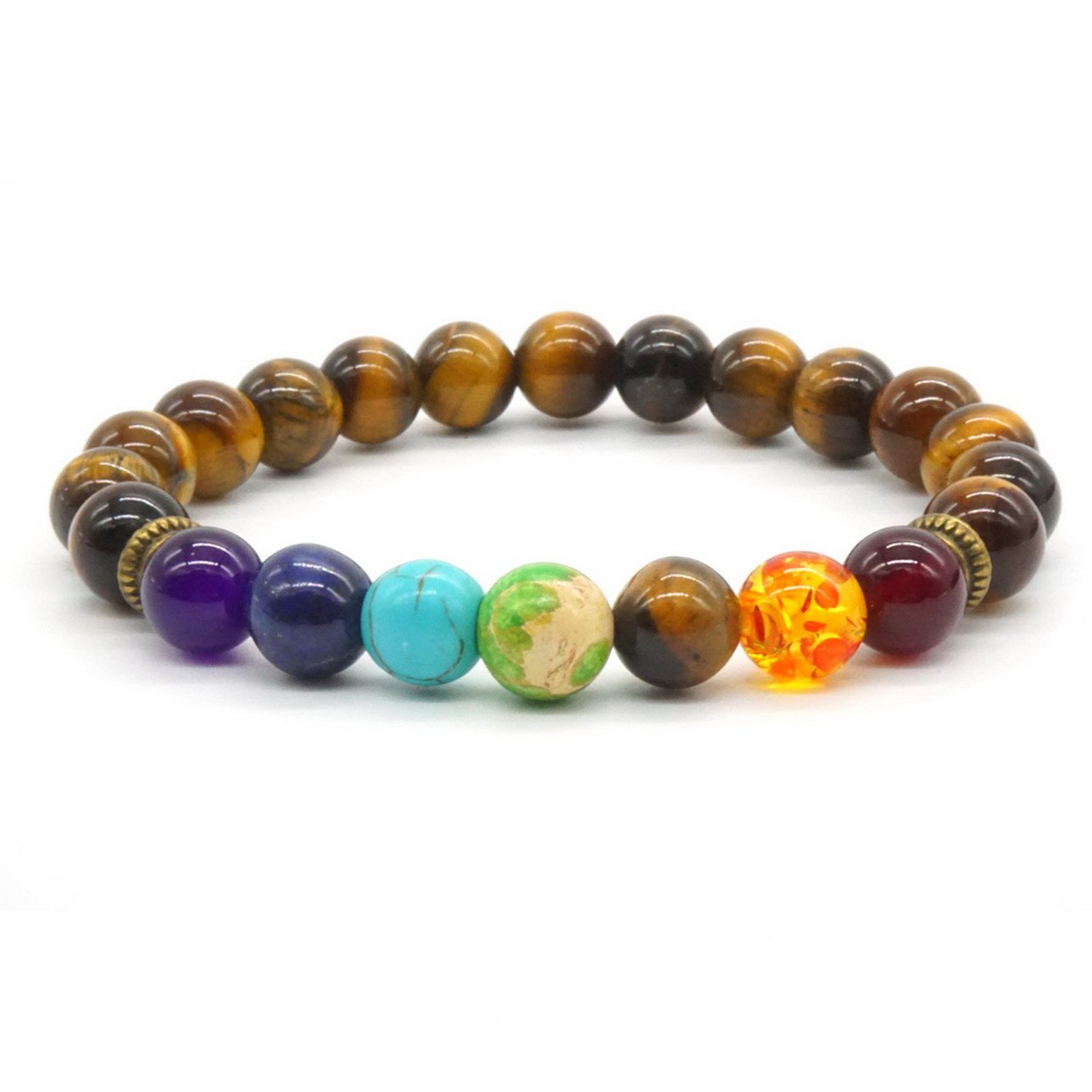 Zhubling 7 Chakras Gemstone Bracelet Lava Stone Tiger Eye Crystal Reiki Healing Balancing Beaded