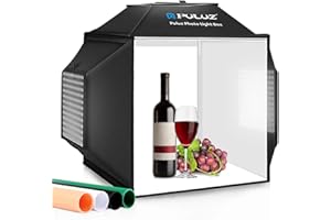 Light Box, PULUZ 16"x16" Studio Light Box with 480pcs LEDs Lights 4 Color PVC Photography backdrops Shooting Tent for Jewelry and Product Portable Lightbox Picture Box for Photography (Upgrade)