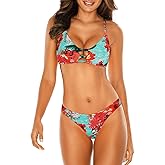 RELLECIGA Womens Bikini Lace Up Cheeky Brazilian Bikini Sets Low-Rise Swimsuits