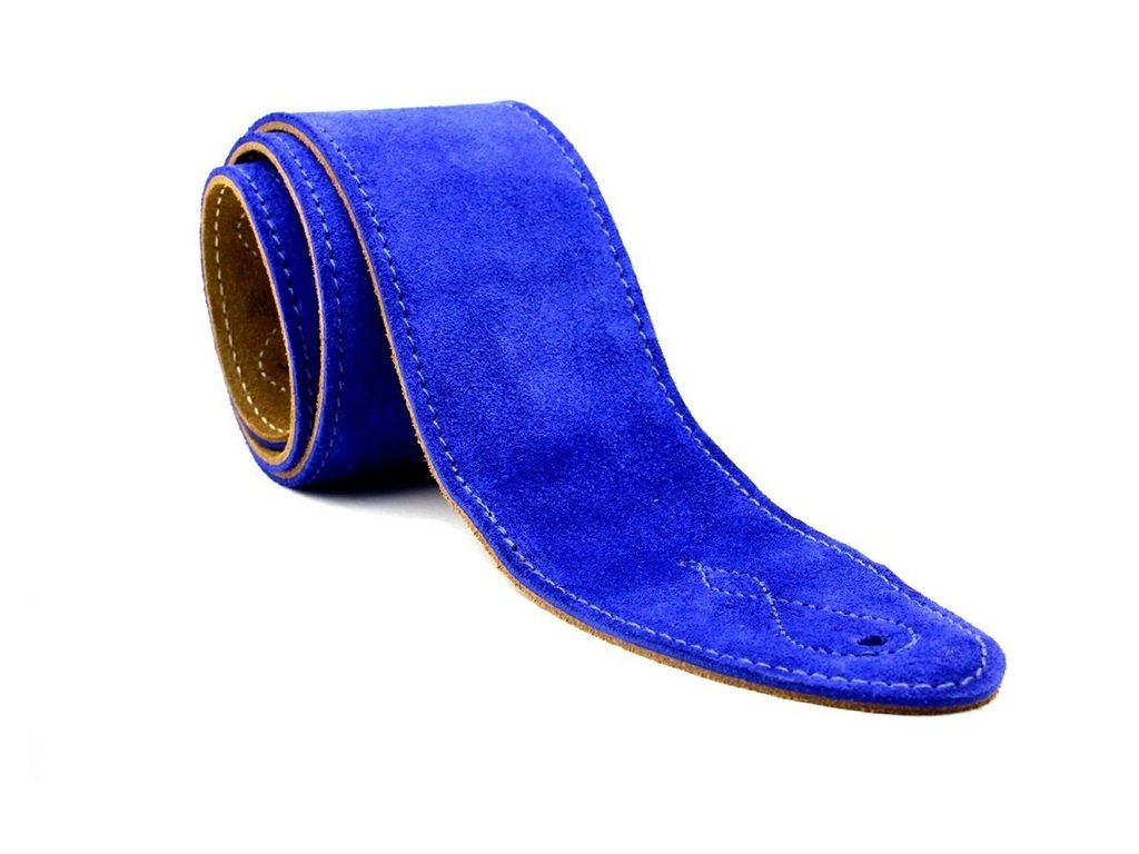 Leathergraft 3 Inch Wide Blue Suede Acoustic Electric Bass Guitar Strap with Reinforced Leather Strap Ends — image 1